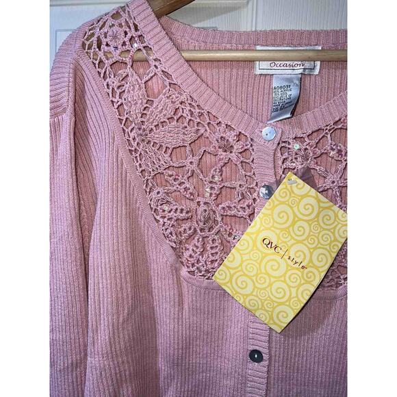 Vintage Victor Costa Pastel Pink Wool Cardigan Sweater Ribbed Women 2X A003289 - Picture 8 of 8